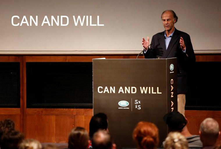 Sir Ranulph Fiennes speaking at 5x15, picture via 5x15